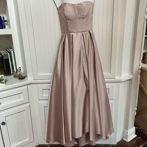 Betsy Adam High Low ballgown in pale pink